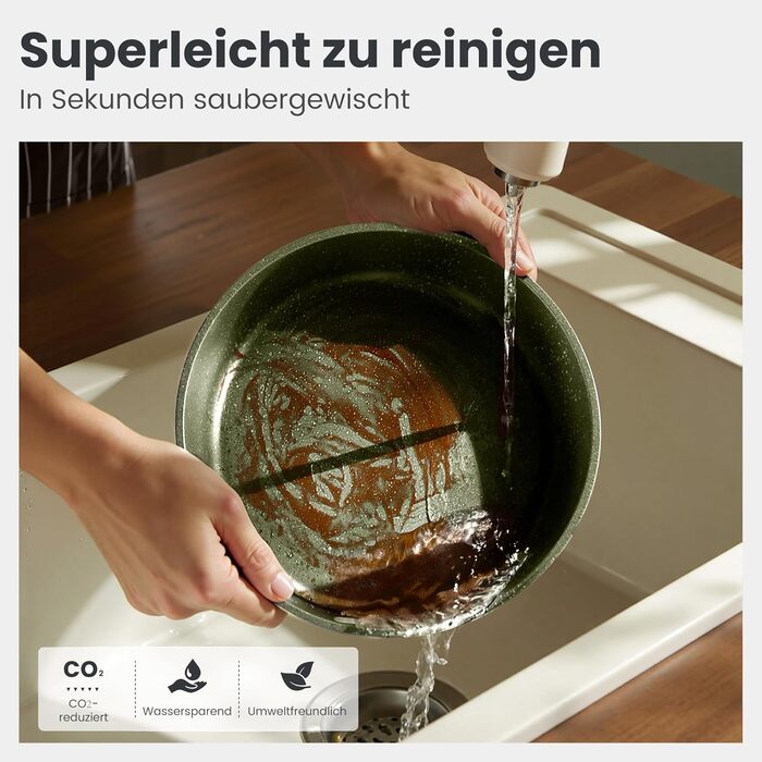 Набір посуду Dishdelight з антипригарним гранітним покриттям та знімними ручками, індукційні каструлі та сковороди з кришками, зелений колір