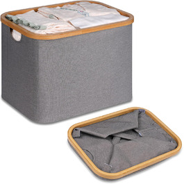 efluky Folding Laundry Basket 50L, Bamboo Fabric Folding Storage Basket, Collapsible Storage Basket, Laundry Baskets for Bedroom Bathroom (Gray)