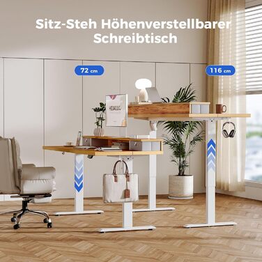 Регульований стіл Agilestic з 2 ящиками, електричний, ергономічний, 100 x 60 см (світло-коричневий)