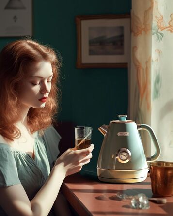 Електричний чайник Hazel Quinn з нержавіючої сталі, без BPA, STRIX-контролер, поворотний на 360°, індикатор температури, ретро-дизайн, автоматичне відключення, 2200 Вт, 1.7 л, м'ятний колір