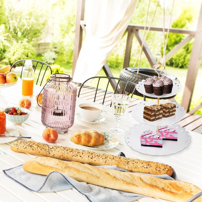 Трирівнева підставка для капкейків, десертів, фруктів та солодощів. Підходить для святкування: Весілля, День народження, Хрещення. Чорно-білий колір, пластик.