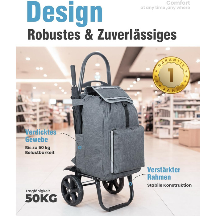 Складаний візок для покупок Homecall 50L з охолодженням, 3-в-1: візок, сумка-тележка, рюкзак (темно-сірий)