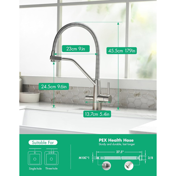 Змішувач кухонний з висувною лійкою, 360° поворот, щіткове золото, для кухні