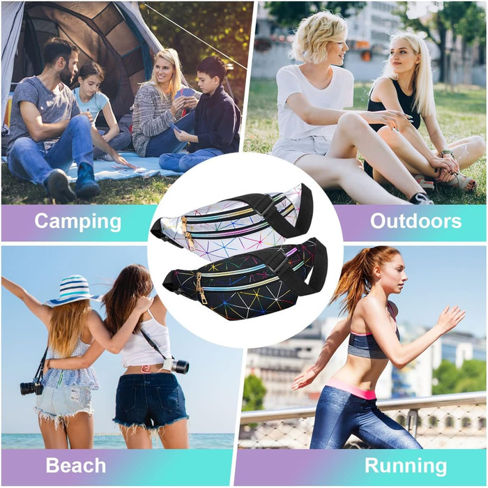 Спортивна поясна сумка Flintronic: світловідбиваюча, водонепроникна, з відділенням для карт. Ідеальна для подорожей, піших прогулянок, велоспорту та активного відпочинку. Комплект 2 шт (чорний + сріблястий)