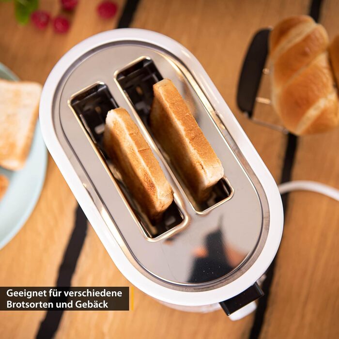Тостер TZS First Austria 4-х секційний з широким прорізом, 1400 Вт, з підсвічуванням, з лотком для крихт, підставка для тостів, теплоізольований корпус, регулювання температури, корпус з нержавіючої сталі, функція розморожування, центрування хліба, білий