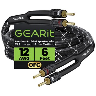 Акустичний кабель GEARit OFC 2 x 4 мм² (12 AWG), 1.8 м, з позолоченими банановими роз'ємами, Hi-Fi аудіо кабель для колонок, чорний