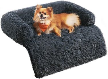 Feandrea FluffyHug Dog Bed, Plush, Dog Blanket Sofa, Sofa Protector Dog, Dog Cushion, Size M, for small and medium-sized dogs, 80 x 75 x 16 cm, dark grey PGW221G02