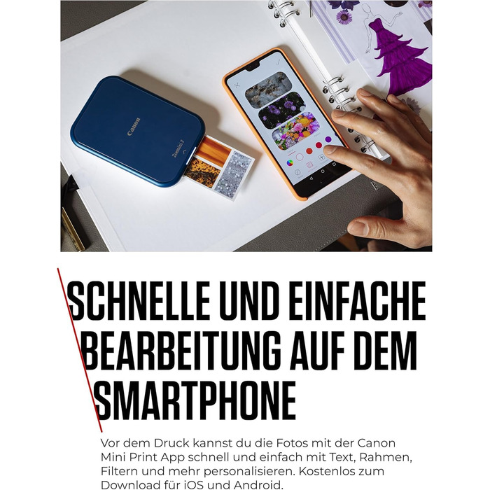Canon Zoemini 2 Marineblau: Міні-принтер для фотографій, Bluetooth, мобільний, з акумулятором