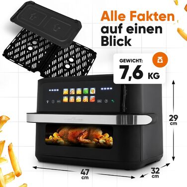 Фритюрниця повітряна ProfiCook XXL з 10л, 2 камери, сенсорне управління, 10 програм, 80-200°C, чорна