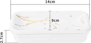 Підставка для мила Shinowa з подвійним шаром та знімним контейнером для води, білий мармур з золотим візерунком