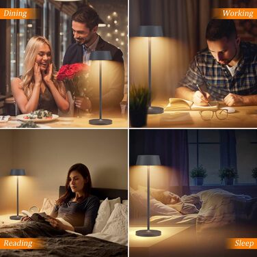 Акумуляторна LED настільна лампа Klighten з димером, сенсорна, металева, сріблясто-антрацитова (3000K) для спальні, ресторану