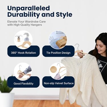 Набір велюрових вішалок для одягу, 50 шт. з органайзером для краваток, обертаються, бежевий колір