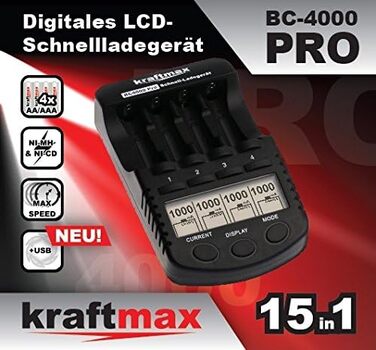 Зарядний пристрій Kraftmax BC-4000 Pro для NiMH AA/AAA акумуляторів з LCD, USB, функцією розряду та відновлення