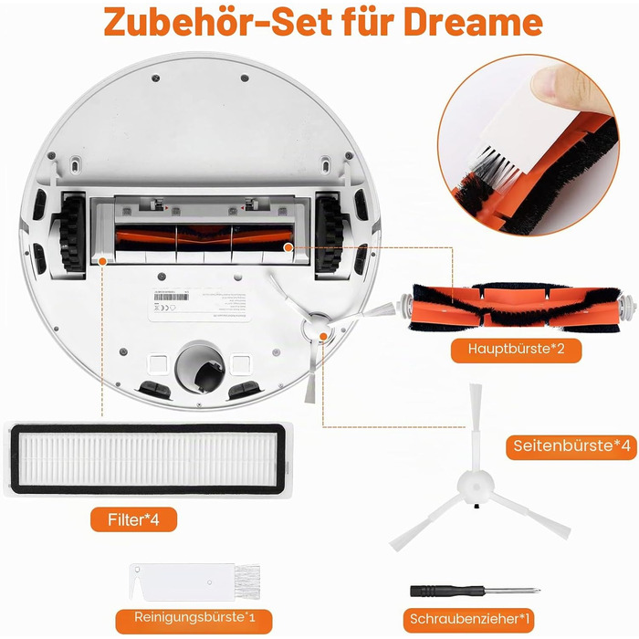 Комплект аксесуарів Dreame D9/D9 Max/D9 Pro/L10 Pro (12 шт): головні та бічні щітки, фільтри, інструменти для чищення