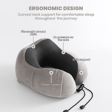 Подушка для шиї Good Nite для подорожей (літак, авто) - ергономічна, м'яка, сіра, для дорослих