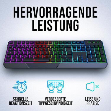 KLIM Chroma Wireless - Бездротова ігрова клавіатура QWERTZ DE з RGB підсвічуванням, тиха та ергономічна, довговічна та водовідштовхуюча - для PC, Mac, PS4, PS5 - Чорна