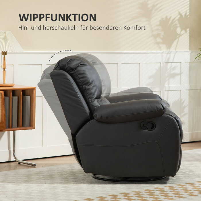 HOMCOM Recliner Chair with Adjustable Backrest & Footrest, Swivel, Up to 150 kg (220 lbs), Steel Frame, 36.6 x 39.4 x 30.7 inches, Black