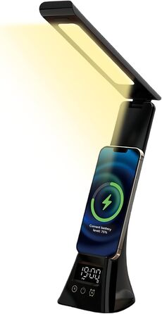 LED лампа настільна AMFUN з USB, регулюванням яскравості, захистом для очей, годинником та торканням, 3 кольори, нічник для читання, офіс