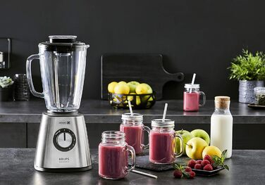 Krups KB439D Blendforce 2 Blender | 800 Watt | 5 Speeds | Pulse Function | 1.75 Liter Tritan Glass Container (Usable Volume: 1.25 Liters) | Shatterproof | Ice Crusher | Stainless Steel