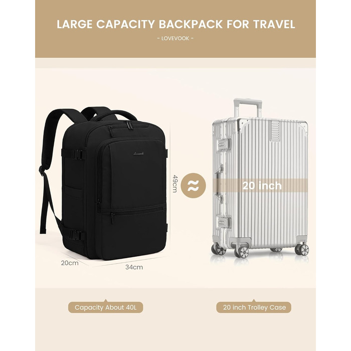 LOVEVOOK Рюкзак для ручної поклажі, 30L, чоловічий, для ноутбука 15.6