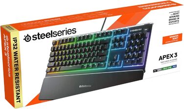 Клавіатура SteelSeries Apex 3 - ігрова з RGB-підсвічуванням та магнітною підставкою для зап'ястя (QWERTZ)