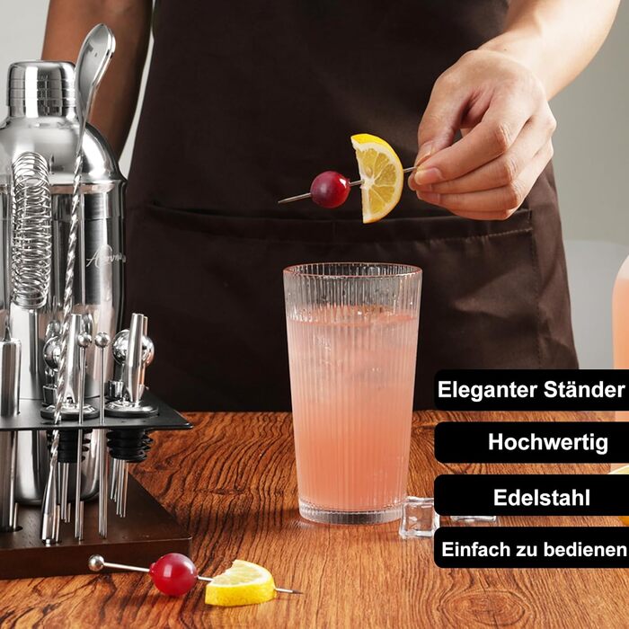 Набір бармена на 23 деталі з підставкою | Комплект шейкерів для коктейлів з усіма необхідними інструментами: шейкер Мартіні, сито, ложка, мадлер, для дому, бару, вечірки (шоколадний)