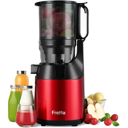 Соковижималка Fretta Slow Juicer 250 Вт, для овочів та фруктів, холодного віджиму, з широкою горловиною 135 мм, BPA-free, легке очищення, потужний мотор, 1.8 л, червона