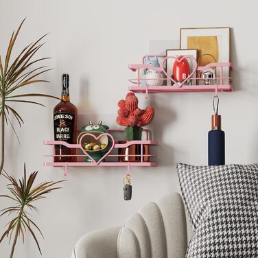 Двостороння поличка для душу без свердління, рожева, з 4 гачками, 11.5 см - органайзер для шампуню та мила