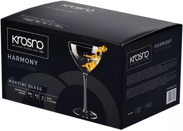 Набір келихів для Мартіні та коктейлів Krosno Harmony 340 мл, 6 шт - Кришталеве скло без свинцю, Класична широка чаша, Висока ніжка, Для Cosmopolitan та напоїв, Підходять для мийки в посудомийній машині, Зроблено в Європі