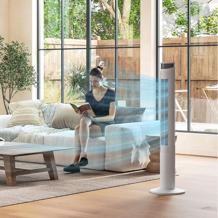 Турбовентилятор HOMCOM: 3 швидкості, пульт, таймер 12год, осциляція 70°, для спальні, Ø31,5 x 116 см, білий