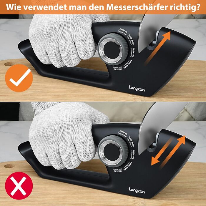 Точилка для ножів Longzon 5-в-1 з регулюванням, антиковзаючі рукавички, для сталі та зубчастих ножів
