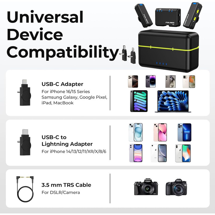 Мікрофон FULAIM X6S: Бездротовий петличний мікрофон з AI шумозаглушенням для iPhone, камер, відео та Vlogging