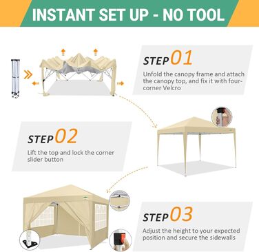 COBIZI Gazebo 3x3 Waterproof, Stable, Winter-Proof Foldable Gazebo 3x3 with 4 Side Walls Outdoor Pop-up Gazebo Folding 3x3m UV Protection 50+ Garden Tent Party Tent Folding Party Tent incl. Bag (Khaki)