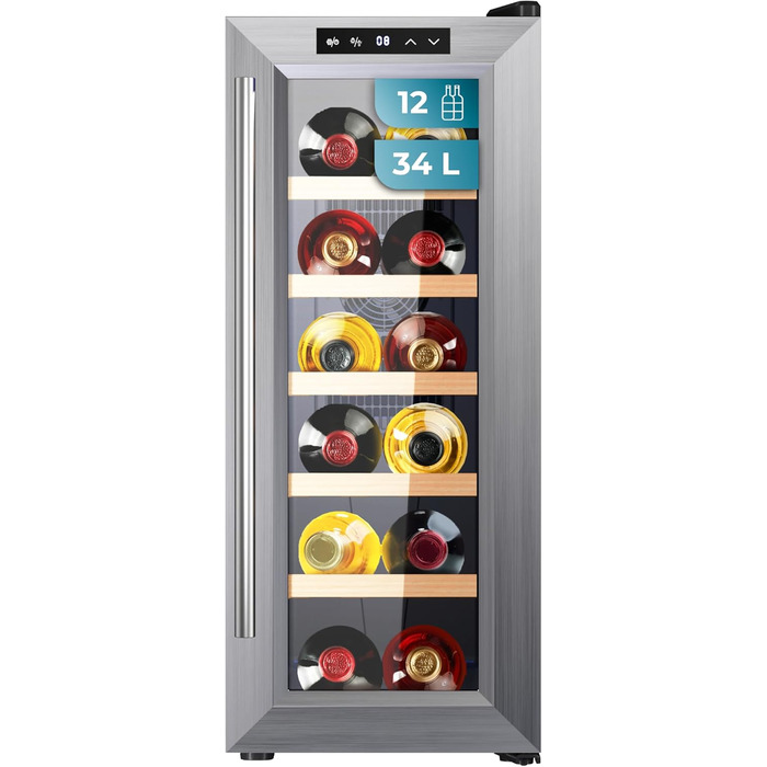 Cecotec Bolero GrandSommelier 36000 Wine Cooler - 95 Liter, Adjustable Temperature, Compressor, Touch Panel, Quiet, LED Lighting, Stainless Steel & Wood Finish