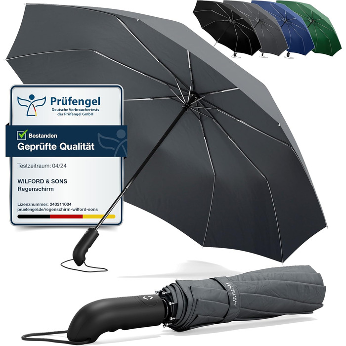 Чорний парасолька-рюкзак (Taschenschirm) штормостійкий, автоматичний, з чохлом | Чоловічий/жіночий туристичний парасолька - компактний, стабільний, тефлонове покриття, стійкий до вітру та дощу | Стандартний парасолька для гольфу, сірий