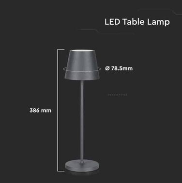 LED-лампа настільна V-TAC VT-7522 сіра: бездротова, диммер, акумулятор 4400mAh, IP54, 3000K (тепле світло)