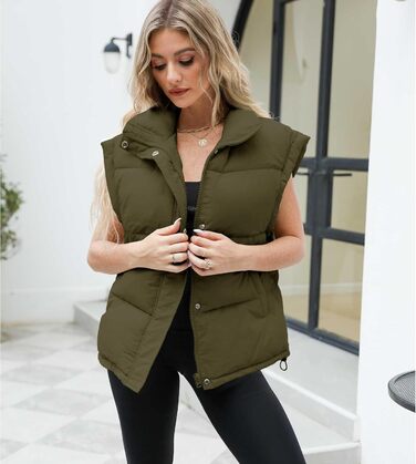 Жіноча пухова жилетка Ainangua з коміром-стійкою, блискавкою, без рукавів, тепла, зимова, легка, утеплена, оливковий (S)