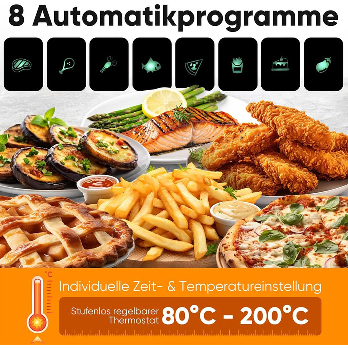 Фритюрниця ProfiCook® Heißluftfritteuse 6.5L з нержавіючої сталі | Airfryer з 8 програмами | Без масла та жиру | 80°C - 200°C | Модель 2025