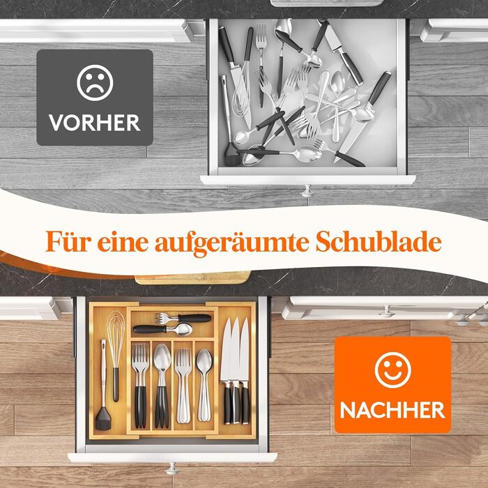 Органайзер для столових приборів Lifewit для шухляд 43 см, дерев'яний, для кухні (24-40 см)