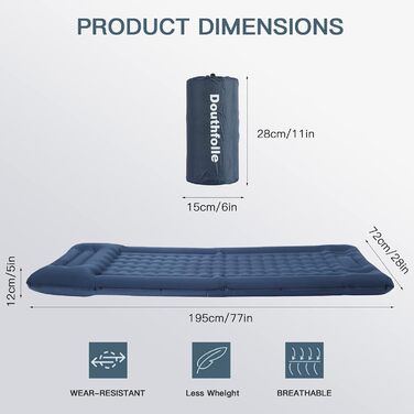 Douthfolle 12cm Camping Sleeping Pad - Inflatable Sleeping Mat with Foot Pump - Waterproof & Super King Size for Hiking, Outdoor, Camping, Tent & Travel