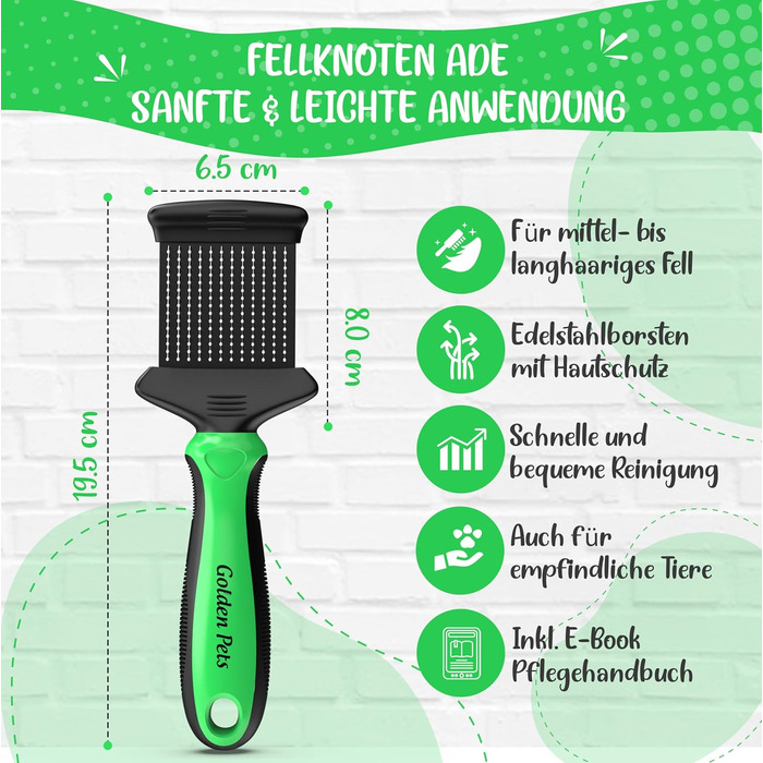 Зубна щітка для собак та котів з захисними нопочками - видаляє підшерсток, ковтуни та вузли. Ідеально для довгошерстих порід, таких як кокапу, пудель. Щітка для щоденного догляду за шерстю, розмір M-L. Зубна щітка 2.0 велика