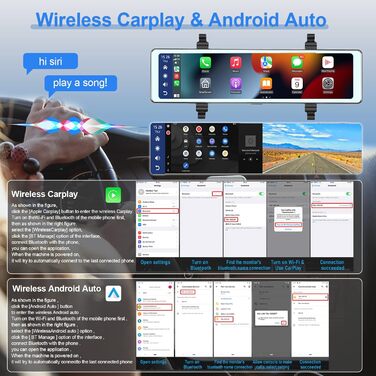 Автомобільний відеореєстратор Hodozzy з дзеркалом, Carplay, Android Auto, Bluetooth, 11.26