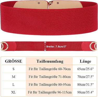 Жіночий широкий еластичний пояс JasGood вінтажний, стрейч, з золотою пряжкою (червоний, 90 см, талія 96-115 см)