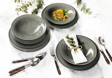 Сервіз столовий SELTMANN WEIDEN Beat 12-ти частинний - білий (перламутрово-сірий), з рельєфом, круглий