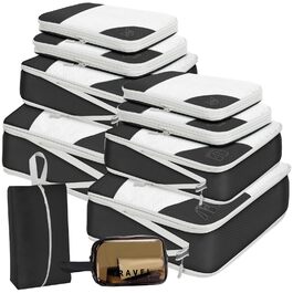 Набір кубиків для пакування 10 шт. Компресійні органайзери для валіз. Компактні, розширювані, чорні. Організація багажу для подорожей