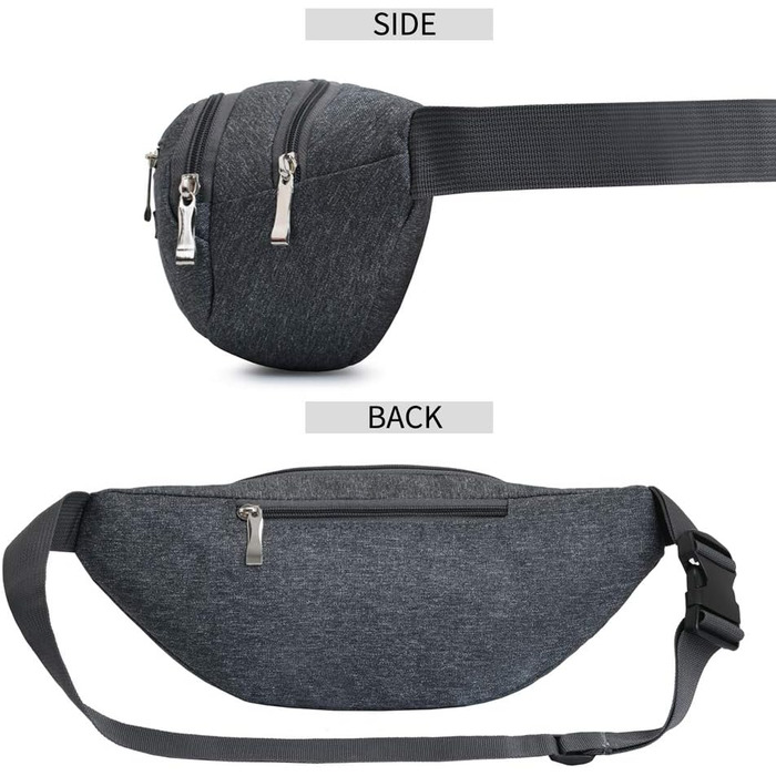 Водонепроникна поясна сумка на пояс для жінок та чоловіків, 3 кишені на блискавці, для піших прогулянок, відпочинку на природі, спорту, подорожей, гаманець (Сірий)