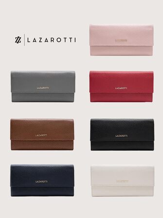 Lazarotti Bologna Large Leather Wallet for Women | with Snap Button, Large Zipper Compartment, 12 Card Slots, RFID Protection | 19 x 10 x 3 cm (2 Adjustable Widths)