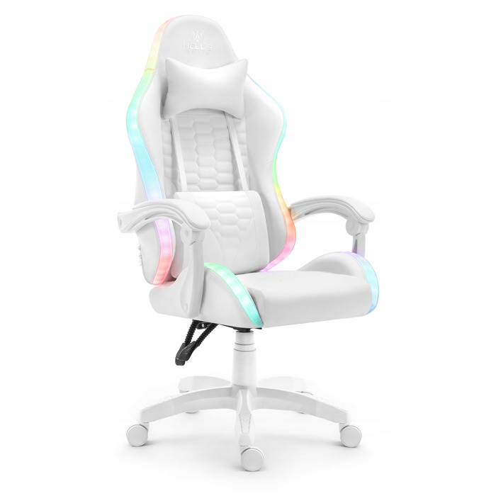 Ігрове крісло Hell's Chair HC-1000 White LED RGB, екошкіра, біле