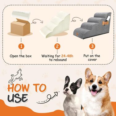 Східці для собак Nobleza – 4 сходинки, гумовий матеріал, ролик для шерсті, ідеально для маленьких собак