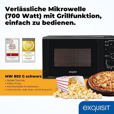 Мікрохвильова піч Exquisit MW 802G, 20л, 1000 Вт, гриль, таймер, чорна
